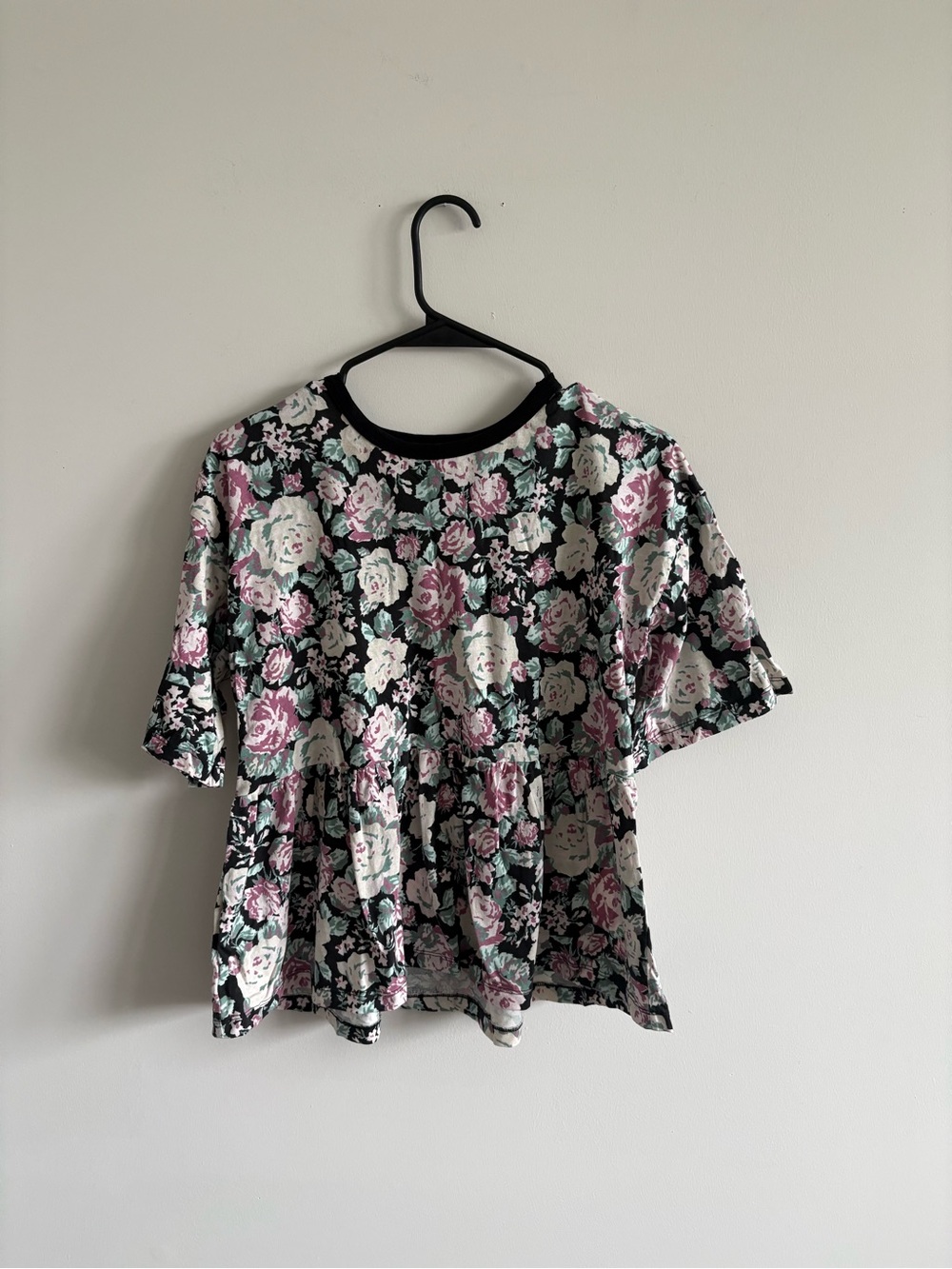 ASOS Floral Short Sleeve Peplum Top - Pink/Green/Black